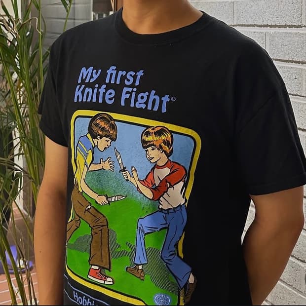 My first knife fight logo cotton T-shirt