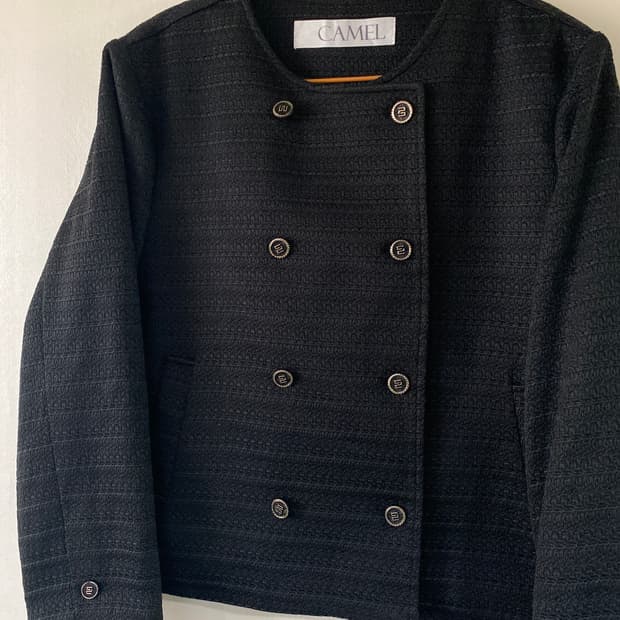 CAMEL 블랙 트위드 더블 자켓