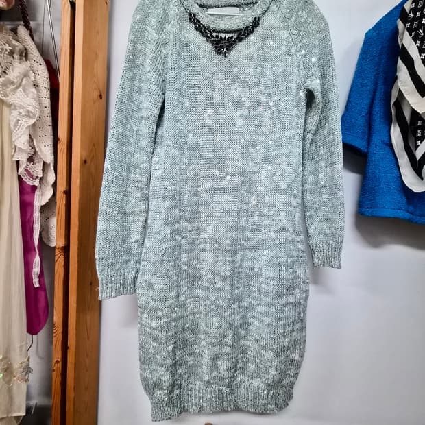 데코 민트 린넨 샤이니 니트원피스& 포켓 롱니트