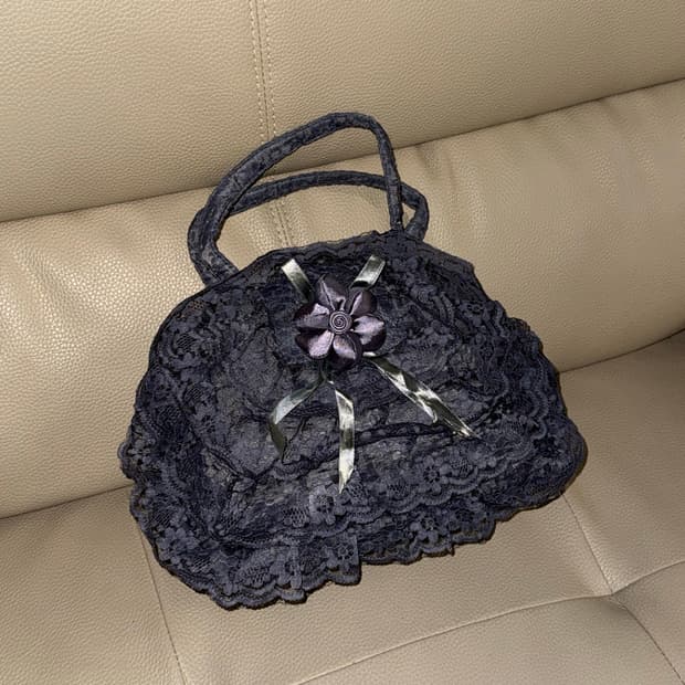blue grey lace detail tote bag 