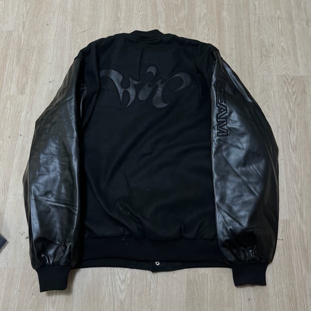 블랙 레더 빅로고 스타디움 바시티자켓 3XL 