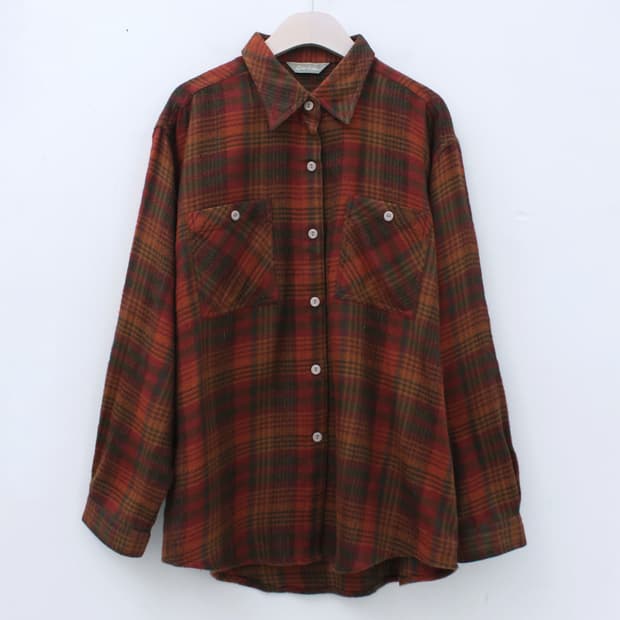 일본 빈티지 울 모직 체크 오버핏 셔츠
