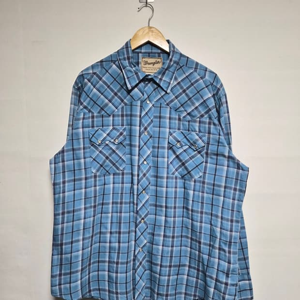 랭글러Wrangler 블루 체크 웨스턴 셔츠 XL - S370