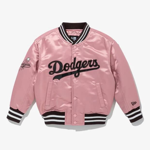 뉴에라 키즈 MLB 샤인 새틴 LA 다저스 스타디움 자켓 핑크