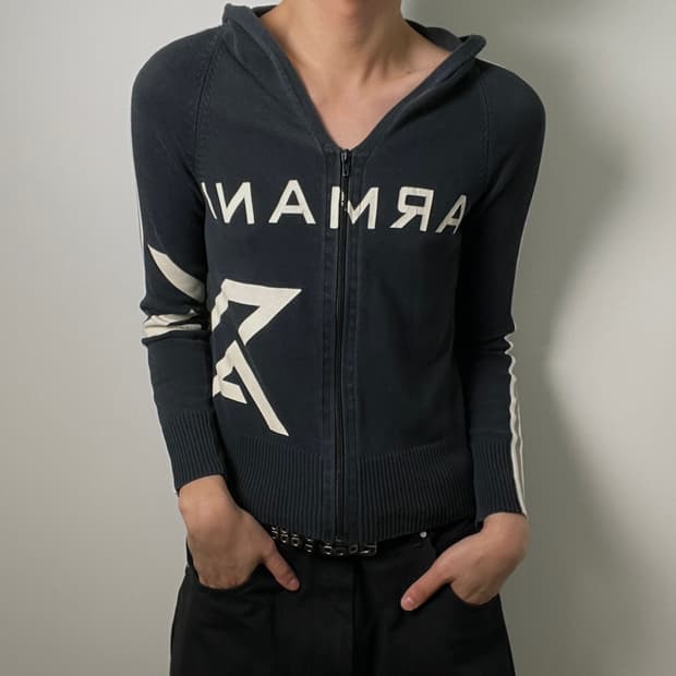 Armani 아르마니 익스체인지 로고 니트 후드 집업 M