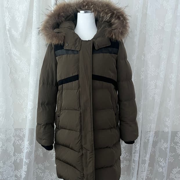 S) 산드로 라쿤 퍼 다운 패딩 점퍼 카키