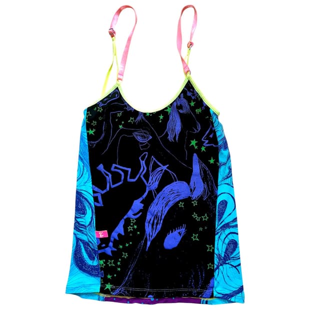 Y2K Neon Strap Abstract Horse Print Top