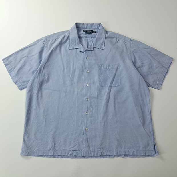 CK417 2XL 폴로 90s 박스핏 실크 스카이블루 반팔 셔츠 남방