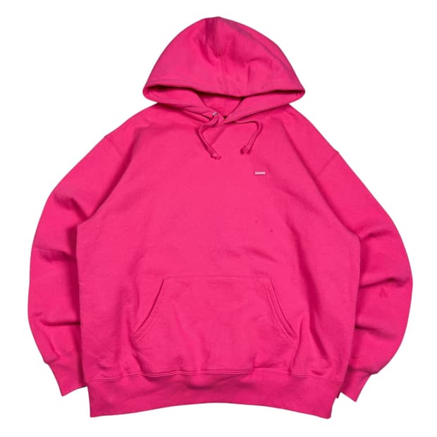 슈프림 핑크컬러 스몰 패치로고 후드티