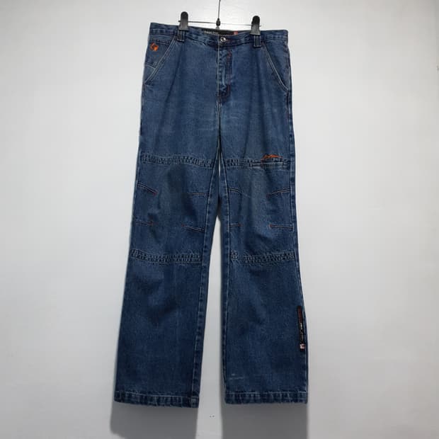 칼카니 카펜터 더블니 올드스쿨 Y2K 힙합 와이드 데님 팬츠 청바지