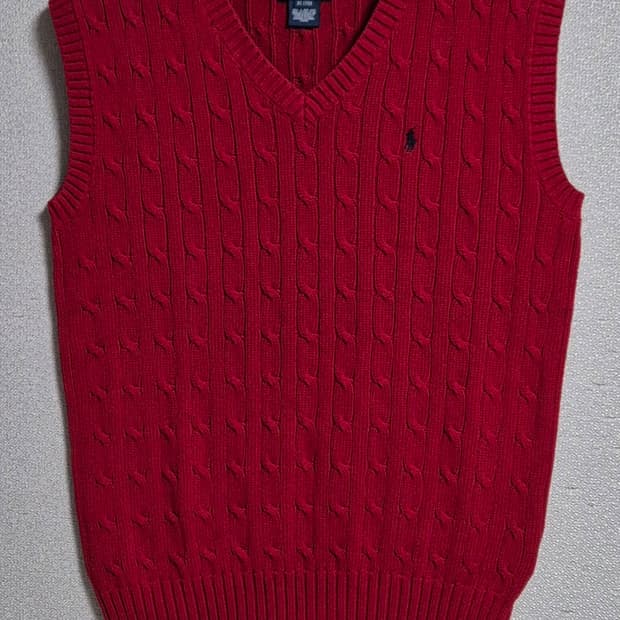 실측 M (95) 폴로랄프로렌 레드 꽈배기 니트 베스트