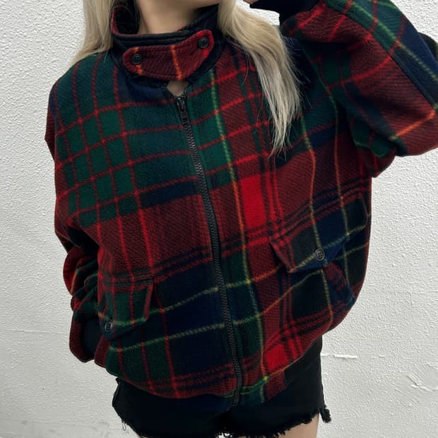 폴로 랄프로렌 90's 타탄체크 플리스 블루종 M