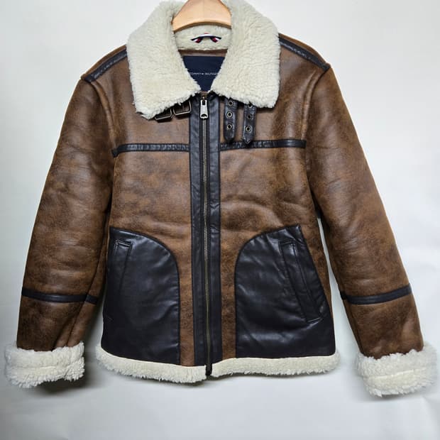 타미힐피거 페이크 레더 플리스 안감 무스탕자켓  M