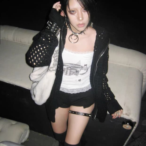 투톤 메쉬 니트 후드 집업