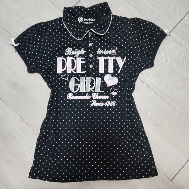 토트 검정 핑크 도트 땡땡이 갸루깔 티셔츠