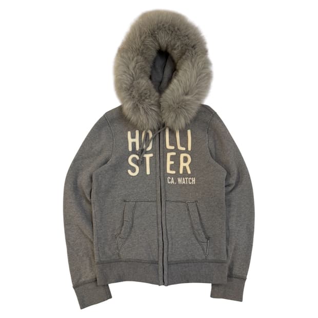 홀리스터 y2k 울프죠 퍼 후드집업 그레이