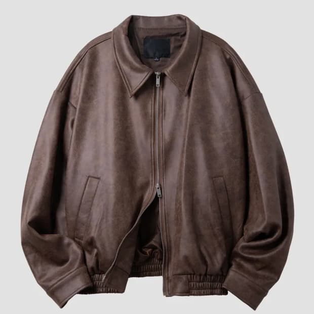 비건 스웨이드 오버핏 미니멀 인시전 스트레이트 집업 자켓