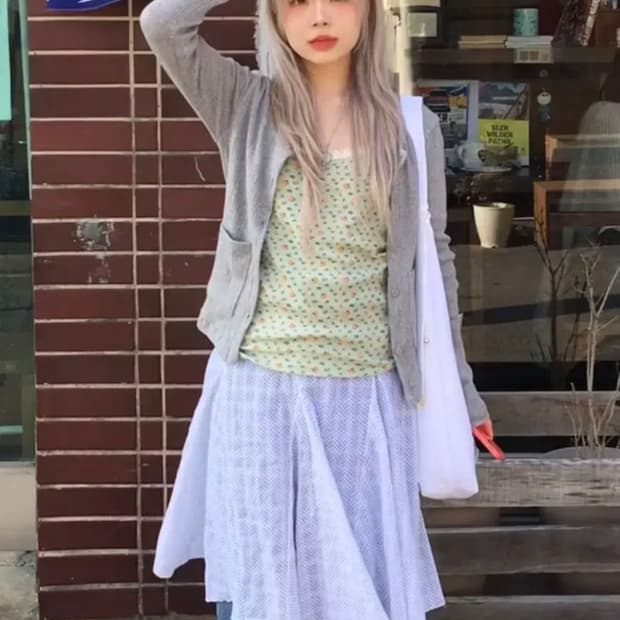 시즈너블 나시 가디건 치마 세트 모리걸 빈티지