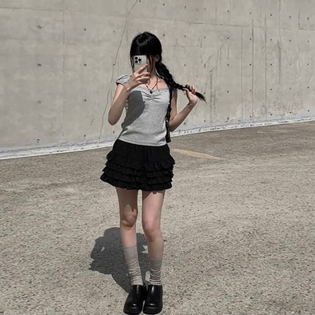 애니원모어 캉캉 치마바지 스커트 블랙