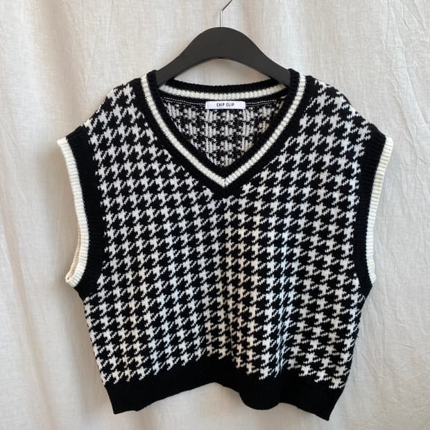 CHIP CLIP 하운드투스 니트 베스트(M)