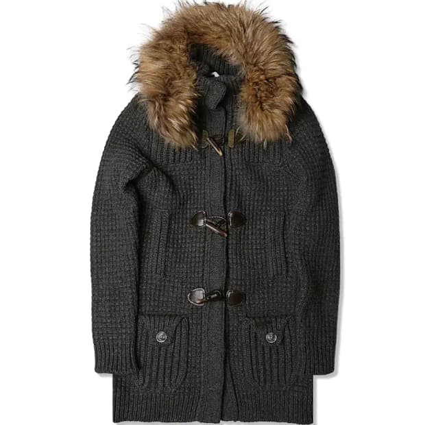 바크 [Bark] 차콜 울 후드 니트 더플 코트