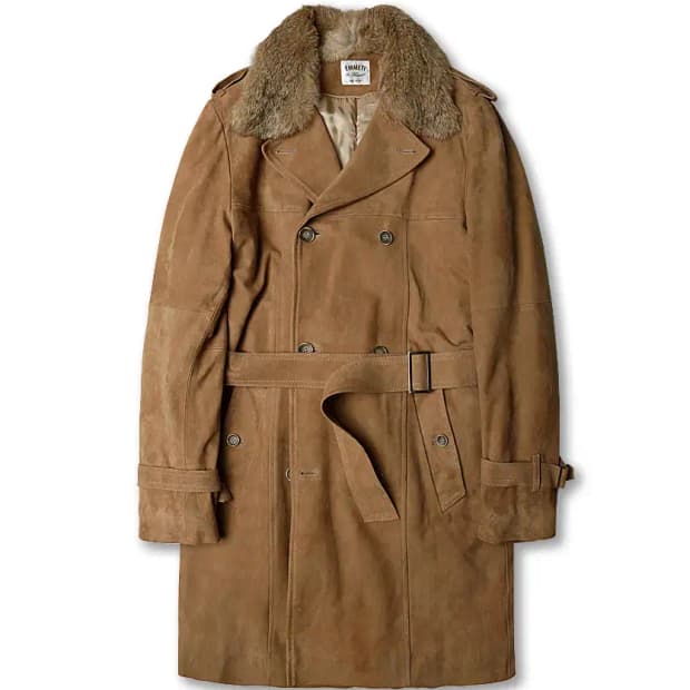 엠메띠 [Emmeti] 무통 카멜 염소 스웨이드 가죽 벨트 더블 코트