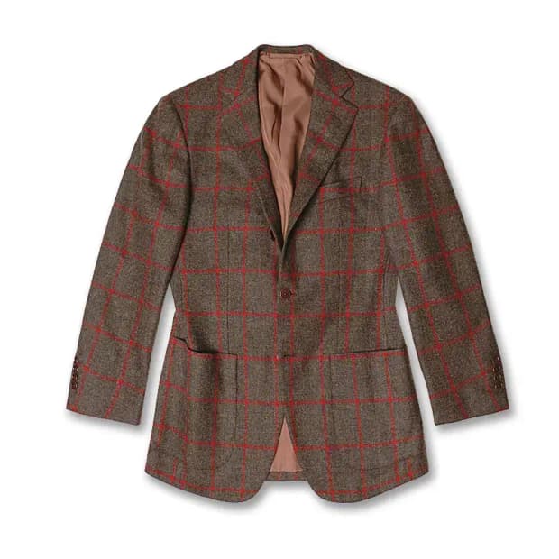 빔즈 에프 [Beams F] 브라운 레드 포인트 체크 울 스포츠 자켓