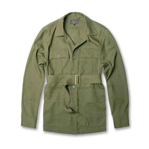 빔즈 플러스 [Beams +] 카키 코마츠 패브릭 사파리 벨티드 자켓