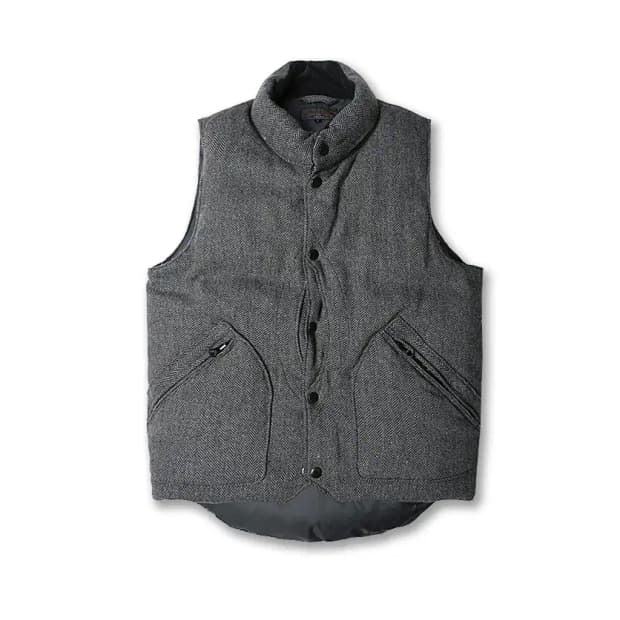 빔즈 플러스 [Beams +] 그레이 헤링본 울 다운 패딩 베스트 조끼