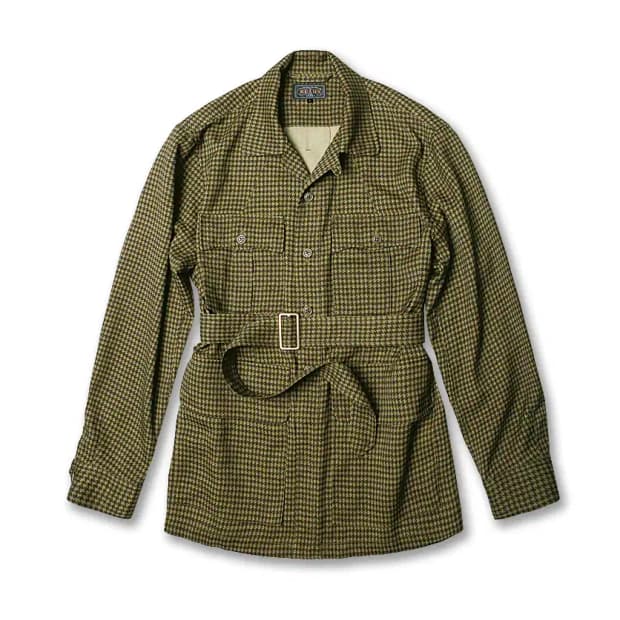 빔즈 플러스 [Beams +] 하운드투스 체크 코마츠 벨티드 사파리 자켓