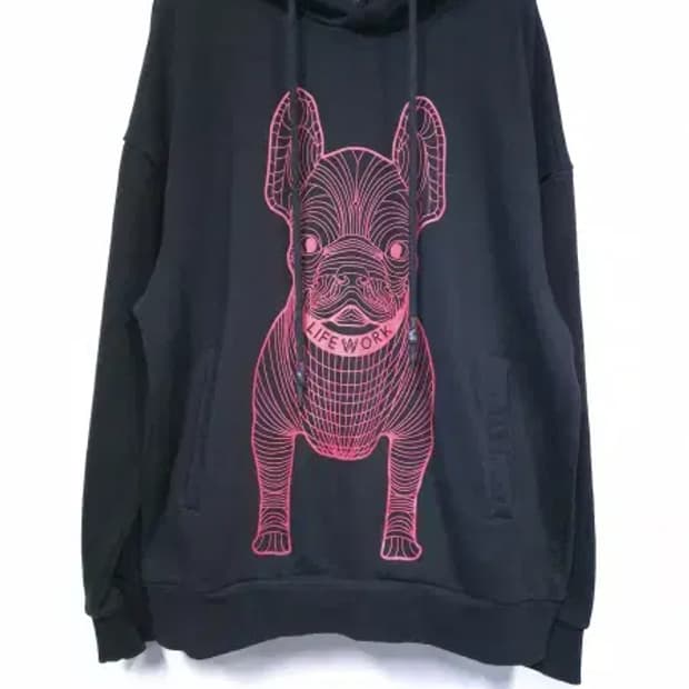 BT591 라이프워크 남성95사이즈 블랙 빅라독 후드 티셔츠