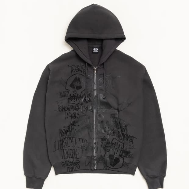 [M] 스투시 스컬 피그먼트 다이드 집 후드 페이디드 블랙