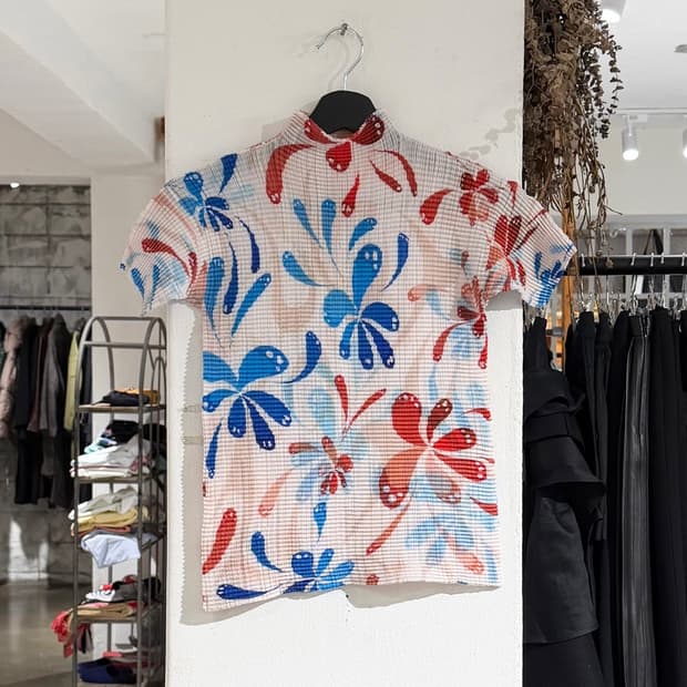 이세이 미야케 페테 플리츠 프린팅 하프 티셔츠