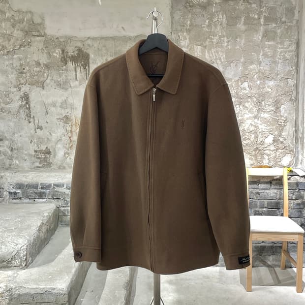 이브 생로랑 뿌르 옴므 브라운 핸드 메이드 울 집업 자켓