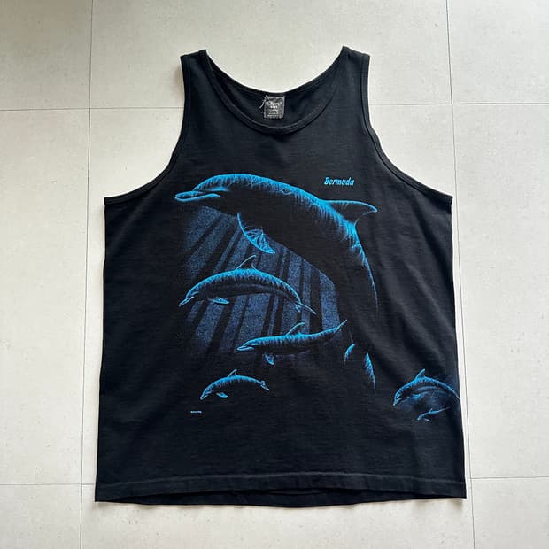 [XL] 90s MADE IN USA 싱글스 돌고래 그래픽 나시