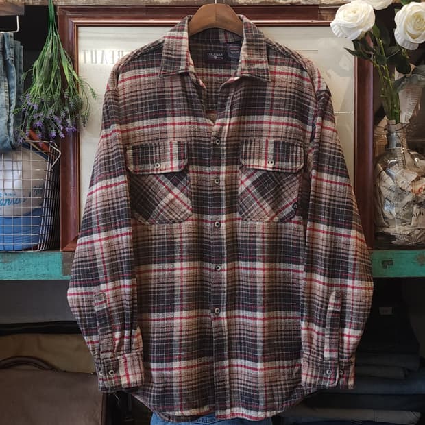 90s 아메리칸 빈티지 체크셔츠 헤비 플란넬 워크셔츠 브라운 L