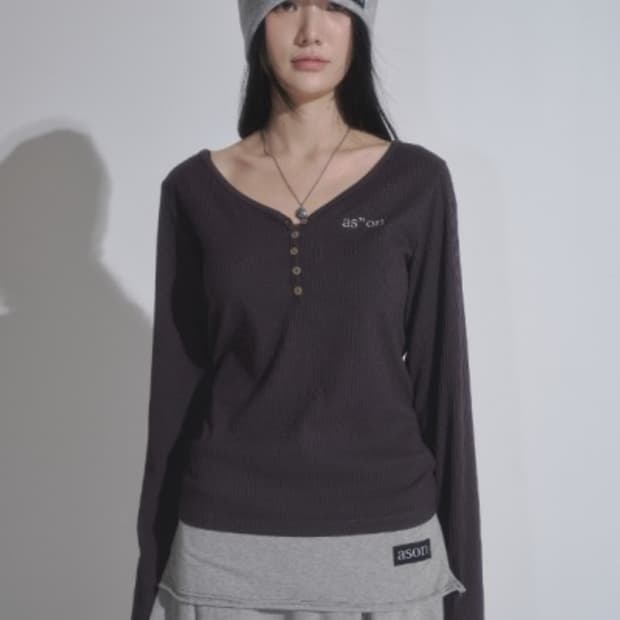 애즈온 버튼티 wish ribbed t-shirt