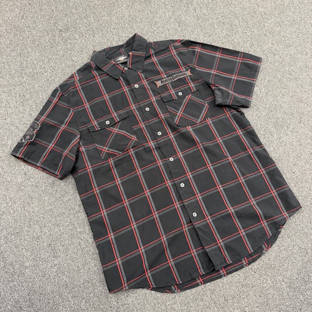XL)할리데이비슨 빈티지 앤 프라이드 체크 포캣 반팔 셔츠