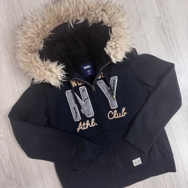 스파오 울프죠 퍼 후드집업 블랙