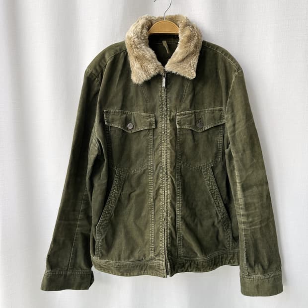 프렌치 커넥션 플리스 카라 코듀로이 자켓 카키 M