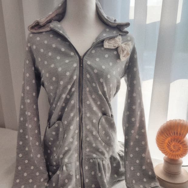 도트 리본 레이스 후드 리즈리사 트랄라라 일본빈티지