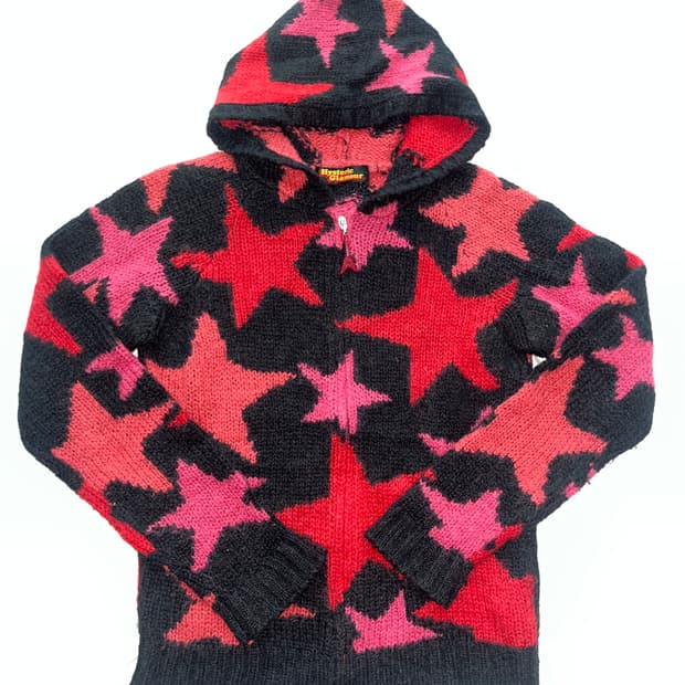 히스테릭 글래머 아카이브 별 스타 패턴 기타 참 니트 후드집업 자켓
