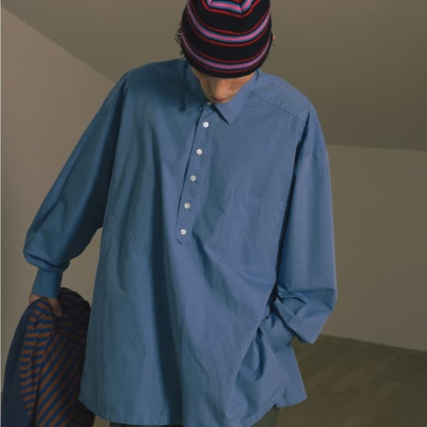 앵글런 셔츠 Pullover Side-Slit Shirt - Blue
 