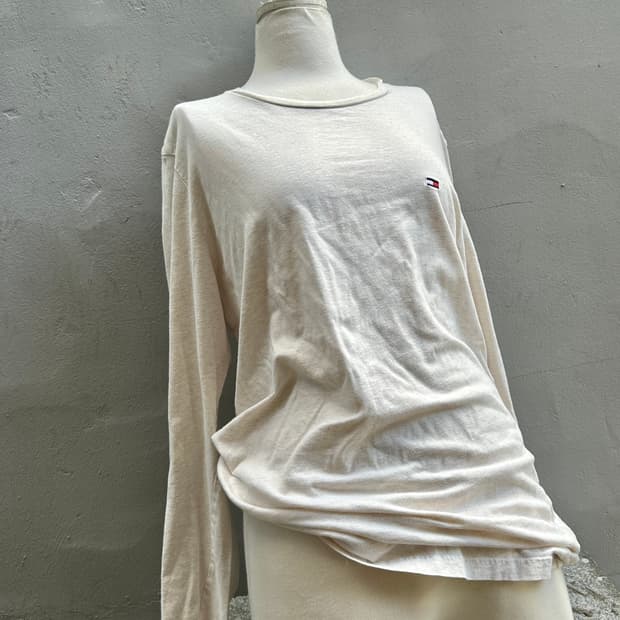 VTG 타미힐피거 오트밀 아이보리 로고 롱슬리브