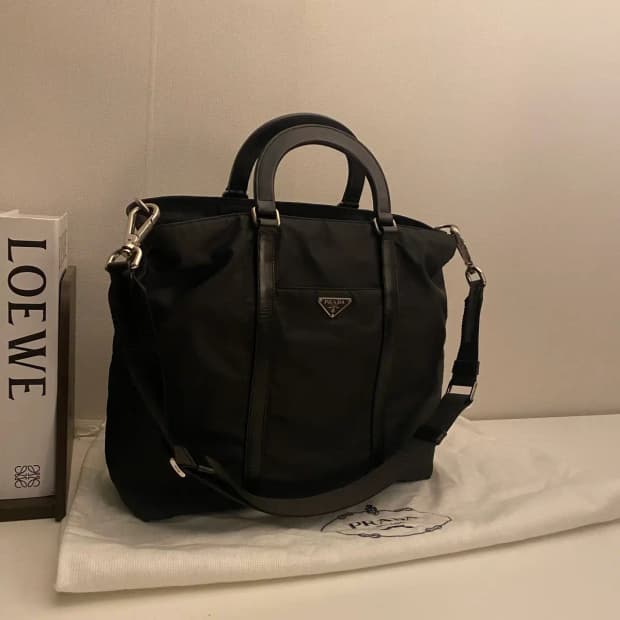 PRADA / 빈티지 프라다 삼각로고 블랙 테수토 나일론 토트백/투웨이백