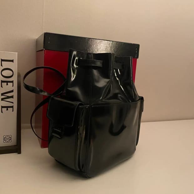 CELINE / 빈티지 셀린느 블랙 페이던트 드로스트링 백팩