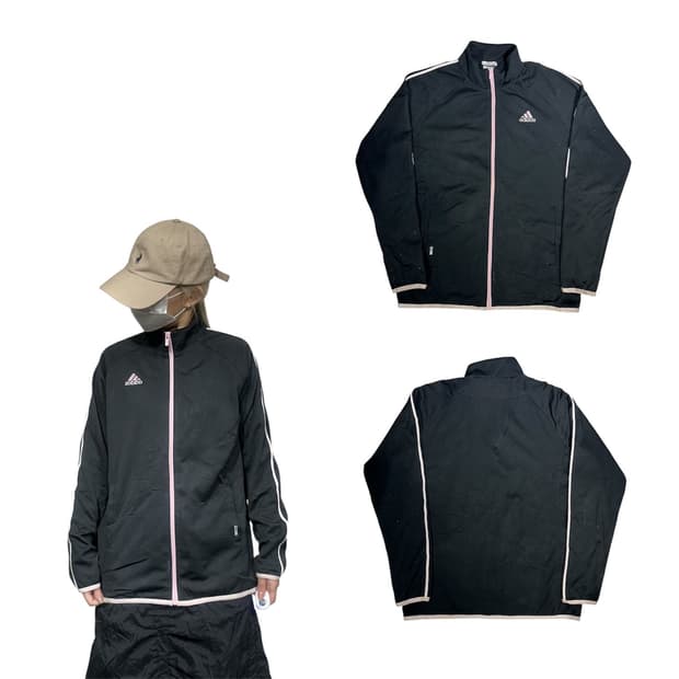 아디다스 블랙 핑크 사이드 라인 트랙탑 져지 L