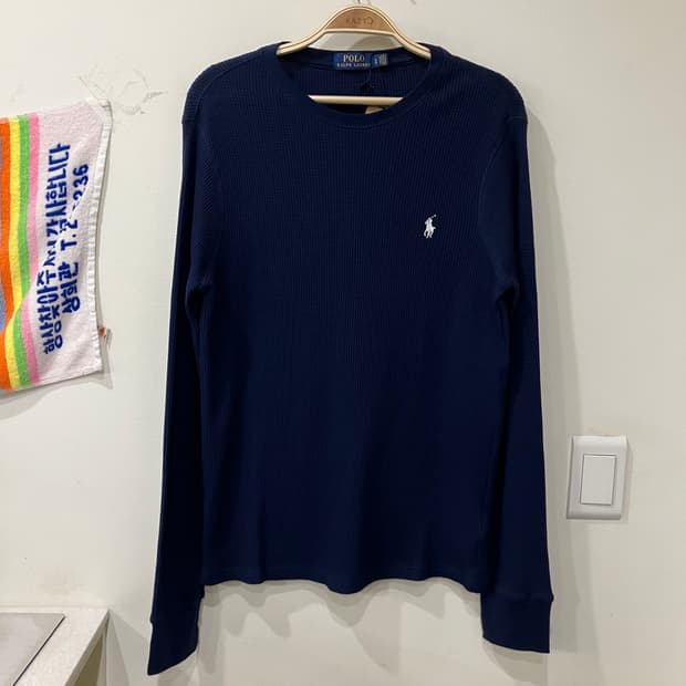 378 폴로 와플 롱슬리브 네이비