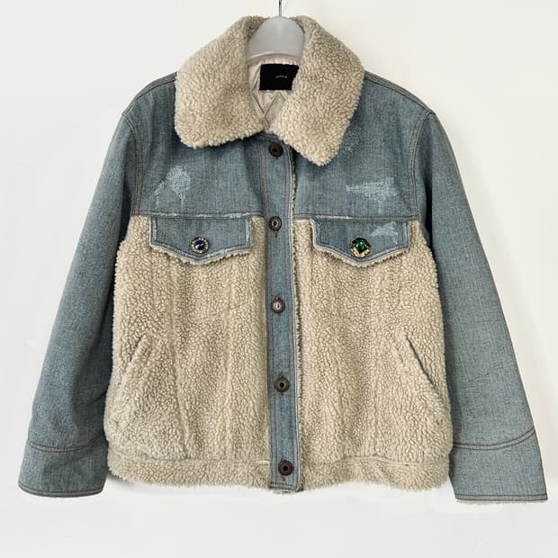 비이커 텍스처 블록 누빔 데님 자켓