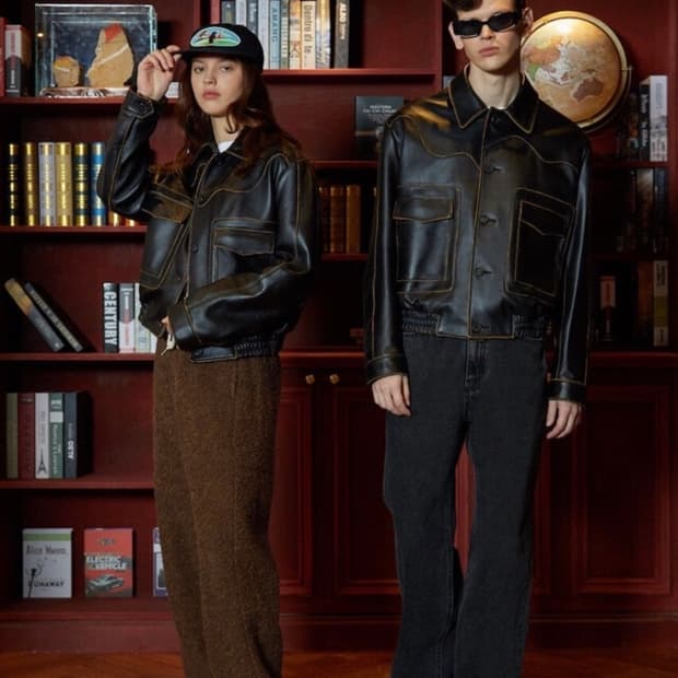 Stu 커브드 레더 자켓 L